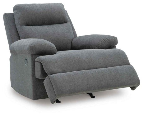 Side-Swipe Charcoal Reclining Sofa, Loveseat and Recliner by Ashley at Eve Furniture
