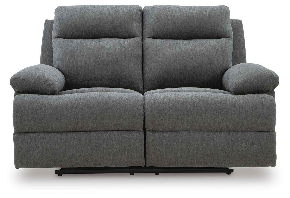 Side-Swipe Charcoal Reclining Sofa, Loveseat and Recliner by Ashley at Eve Furniture