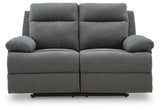 Side-Swipe Charcoal Reclining Sofa, Loveseat and Recliner by Ashley at Eve Furniture