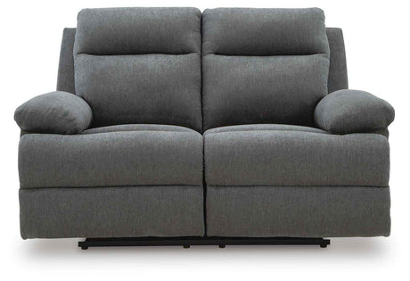 Side-Swipe Charcoal Reclining Sofa, Loveseat and Recliner by Ashley at Eve Furniture