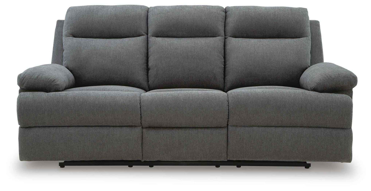 Side-Swipe Charcoal Reclining Sofa, Loveseat and Recliner by Ashley at Eve Furniture