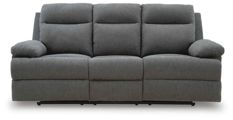 Side-Swipe Charcoal Reclining Sofa, Loveseat and Recliner by Ashley at Eve Furniture