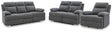 Side-Swipe Charcoal Reclining Sofa, Loveseat and Recliner by Ashley at Eve Furniture