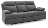 Side-Swipe Charcoal Manual Reclining Sofa with Drop Down Table by Ashley at Eve Furniture