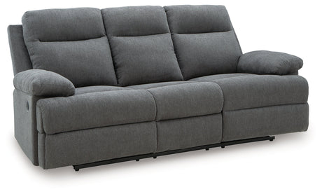 Side-Swipe Charcoal Manual Reclining Sofa with Drop Down Table by Ashley at Eve Furniture
