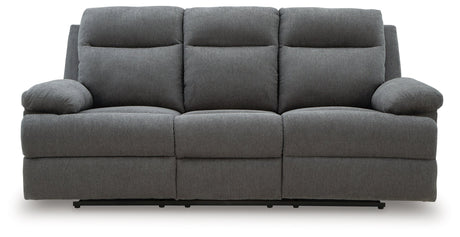 Side-Swipe Charcoal Manual Reclining Sofa with Drop Down Table by Ashley at Eve Furniture