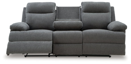 Side-Swipe Charcoal Manual Reclining Sofa with Drop Down Table by Ashley at Eve Furniture