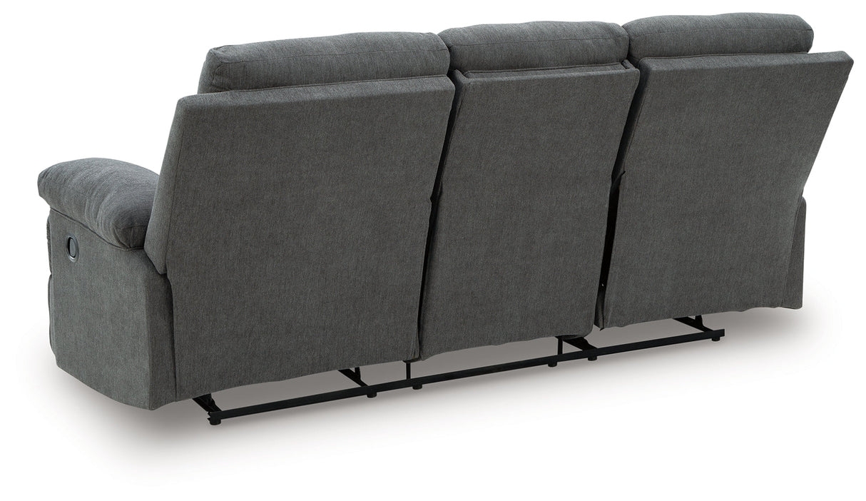 Side-Swipe Charcoal Manual Reclining Sofa with Drop Down Table by Ashley at Eve Furniture