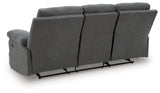 Side-Swipe Charcoal Manual Reclining Sofa with Drop Down Table by Ashley at Eve Furniture