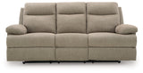 Side-Swipe Mocha Reclining Sofa with Drop Down Table by Ashley at Eve Furniture