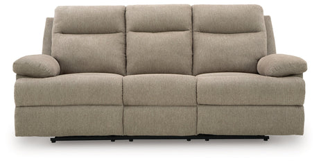 Side-Swipe Mocha Reclining Sofa with Drop Down Table by Ashley at Eve Furniture