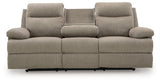 Side-Swipe Mocha Reclining Sofa with Drop Down Table by Ashley at Eve Furniture