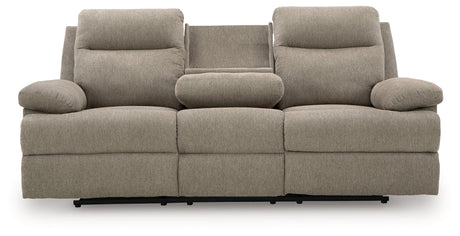Side-Swipe Mocha Reclining Sofa with Drop Down Table by Ashley at Eve Furniture
