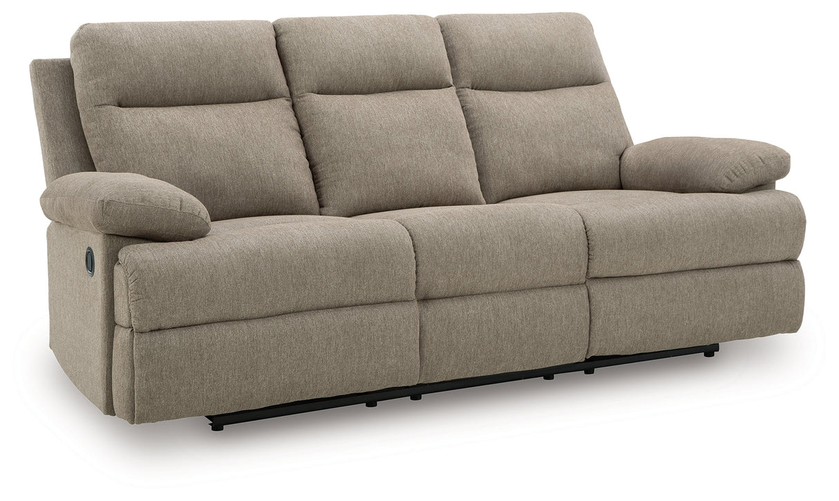 Side-Swipe Mocha Reclining Sofa with Drop Down Table by Ashley at Eve Furniture