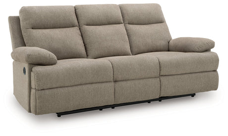Side-Swipe Mocha Reclining Sofa with Drop Down Table by Ashley at Eve Furniture