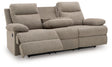 Side-Swipe Mocha Reclining Sofa with Drop Down Table by Ashley at Eve Furniture