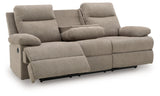 Side-Swipe Mocha Reclining Sofa with Drop Down Table by Ashley at Eve Furniture