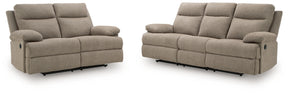 Side-Swipe Mocha Manual Reclining Sofa and Loveseat by Ashley at Eve Furniture