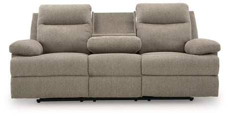 Side-Swipe Mocha Reclining Sofa with Drop Down Table by Ashley at Eve Furniture