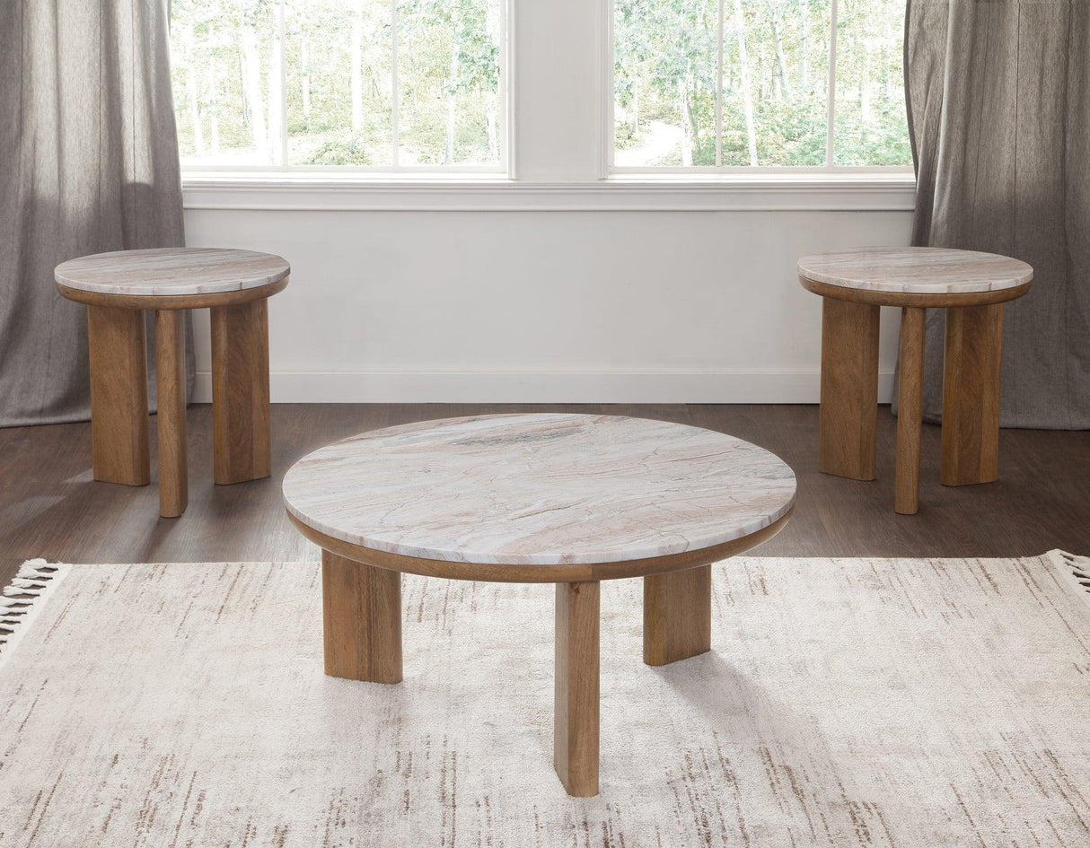Sidney 3-Piece Round Toronto Brown Marble Top Table Set by Steve Silver at Eve Furniture