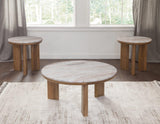 Sidney 3-Piece Round Toronto Brown Marble Top Table Set by Steve Silver at Eve Furniture
