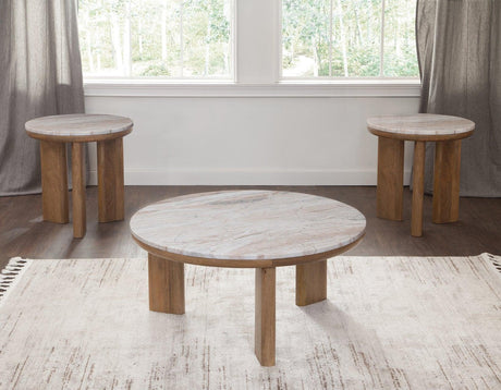 Sidney 3-Piece Round Toronto Brown Marble Top Table Set by Steve Silver at Eve Furniture