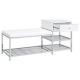 Siega White High Gloss/Chrome 1-Drawer Shoe Storage Entryway Bench by Coaster at Eve Furniture