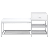 Siega White High Gloss/Chrome 1-Drawer Shoe Storage Entryway Bench by Coaster at Eve Furniture