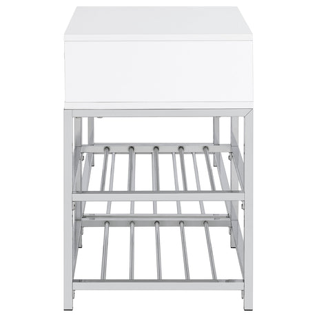 Siega White High Gloss/Chrome 1-Drawer Shoe Storage Entryway Bench by Coaster at Eve Furniture