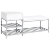 Siega White High Gloss/Chrome 1-Drawer Shoe Storage Entryway Bench by Coaster at Eve Furniture