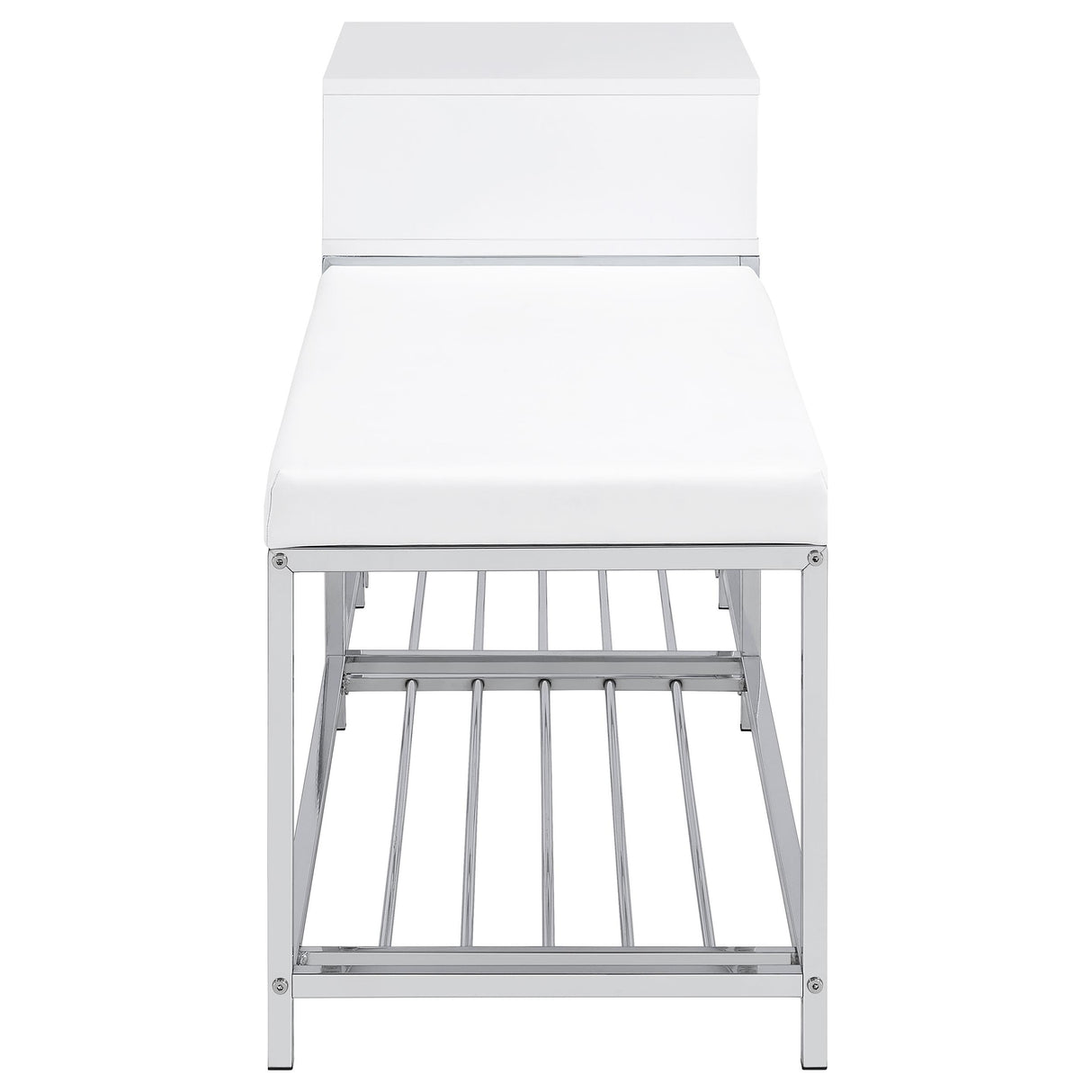 Siega White High Gloss/Chrome 1-Drawer Shoe Storage Entryway Bench by Coaster at Eve Furniture