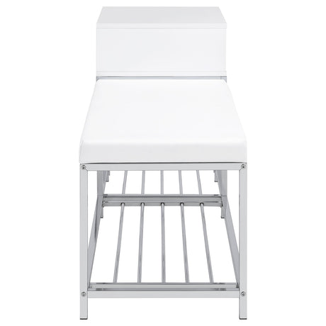 Siega White High Gloss/Chrome 1-Drawer Shoe Storage Entryway Bench by Coaster at Eve Furniture