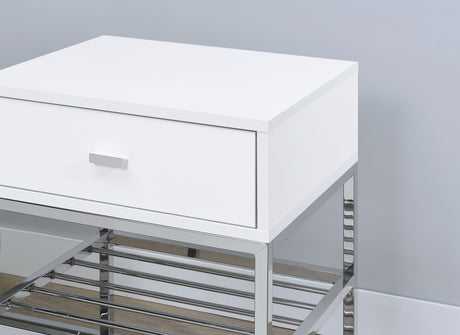 Siega White High Gloss/Chrome 1-Drawer Shoe Storage Entryway Bench by Coaster at Eve Furniture