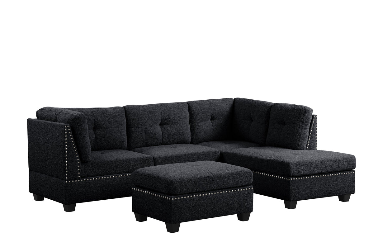 Sienna Boucle Black Sectional with Ottoman by Happy Homes at Eve Furniture
