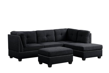 Sienna Boucle Black Sectional with Ottoman by Happy Homes at Eve Furniture