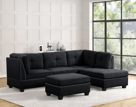Sienna Boucle Black Sectional with Ottoman by Happy Homes at Eve Furniture