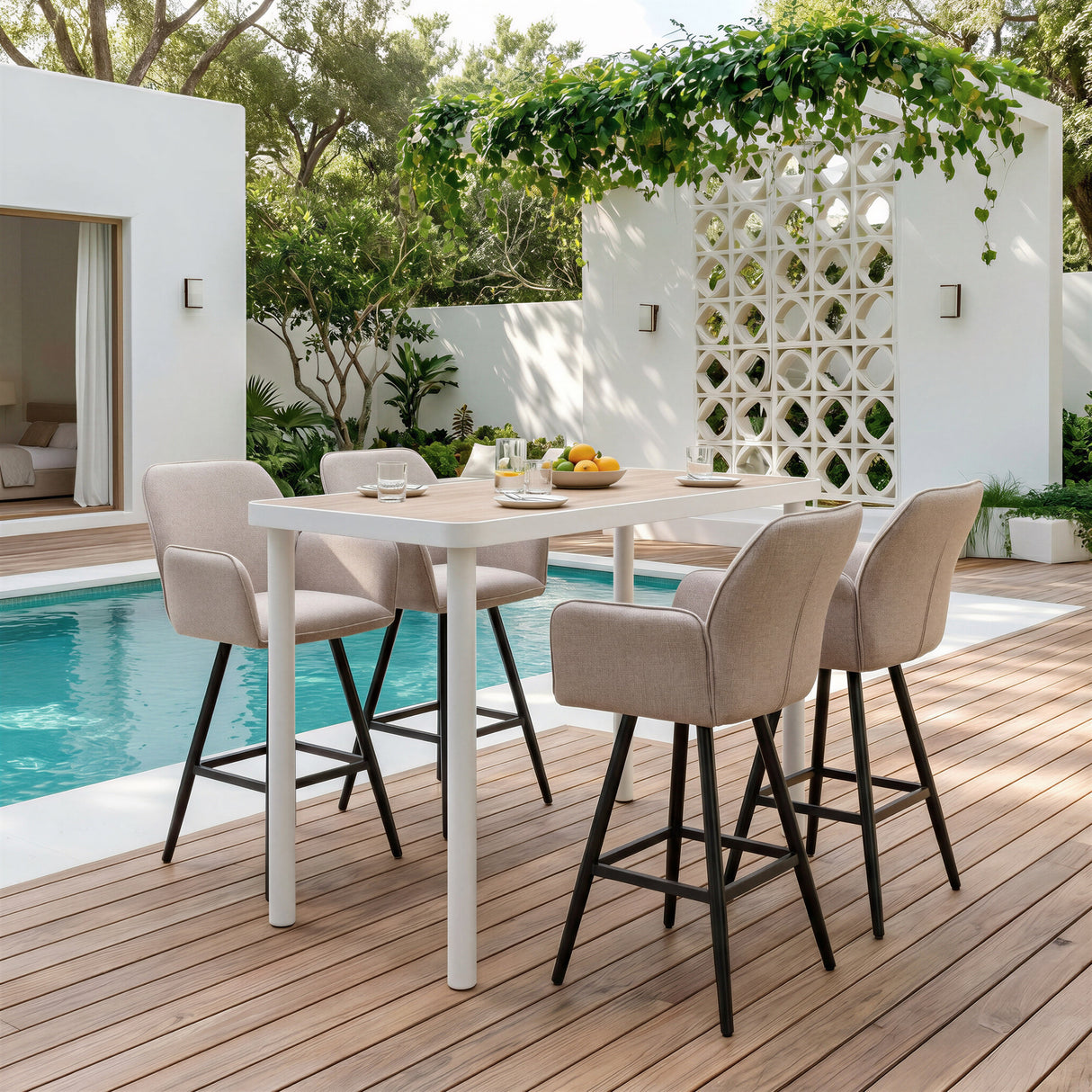 Sieve Beige Outdoor Swivel Barstool by Zuomod at Eve Furniture