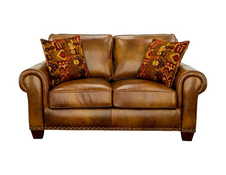 Silverado Camel Top-Grain Leather Loveseat by Steve Silver at Eve Furniture