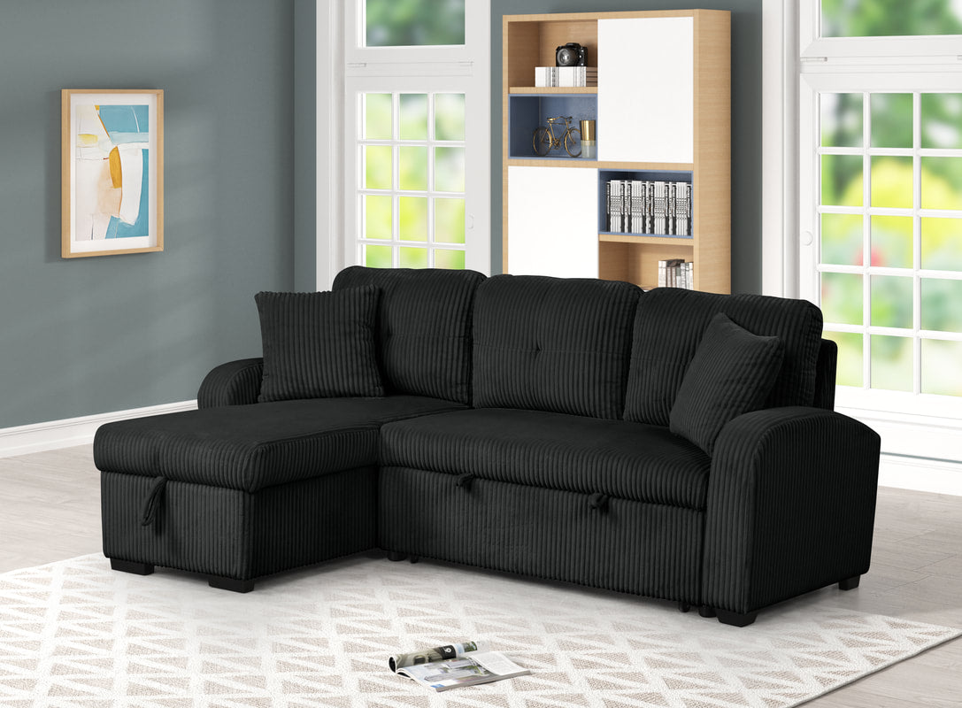 Silvia Black - Sectional With Pull-Out Bed