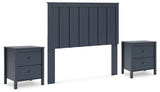 Simmenfort Full Panel Headboard with 2 Nightstands in Navy Blue