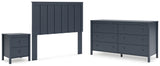 Simmenfort Full Panel Headboard with Dresser and Nightstand in Navy Blue