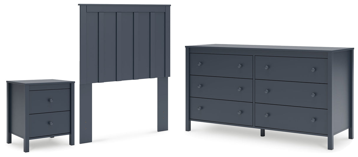 Simmenfort Twin Panel Headboard with Dresser and Nightstand in Navy Blue