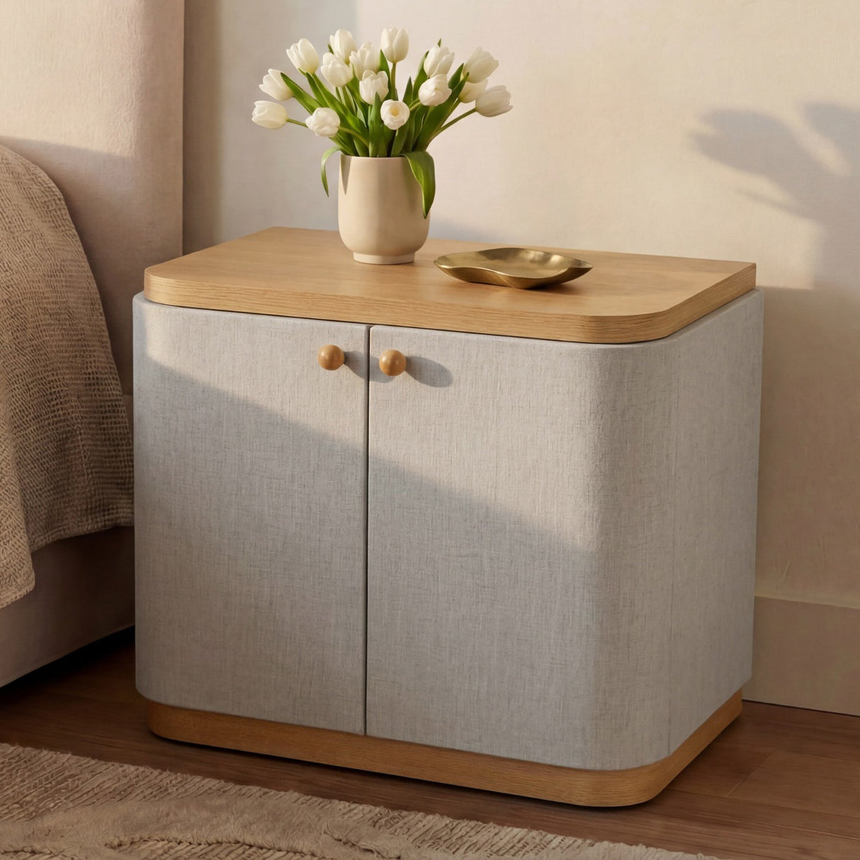 Simone Cream/Natural Nightstand by MOES at Eve Furniture