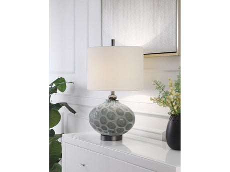 Simons Blue/Brushed Nickel Table Lamp With Night Light by Crestview at Eve Furniture