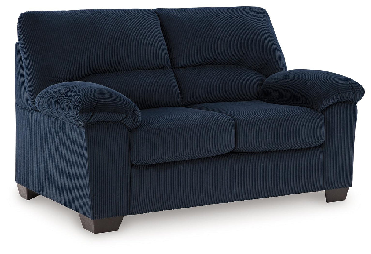 SimpleJoy Navy Loveseat by Ashley at Eve Furniture