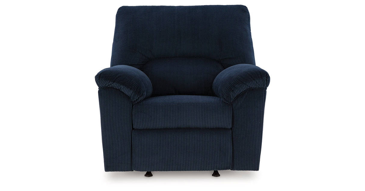 SimpleJoy Navy Recliner by Ashley at Eve Furniture