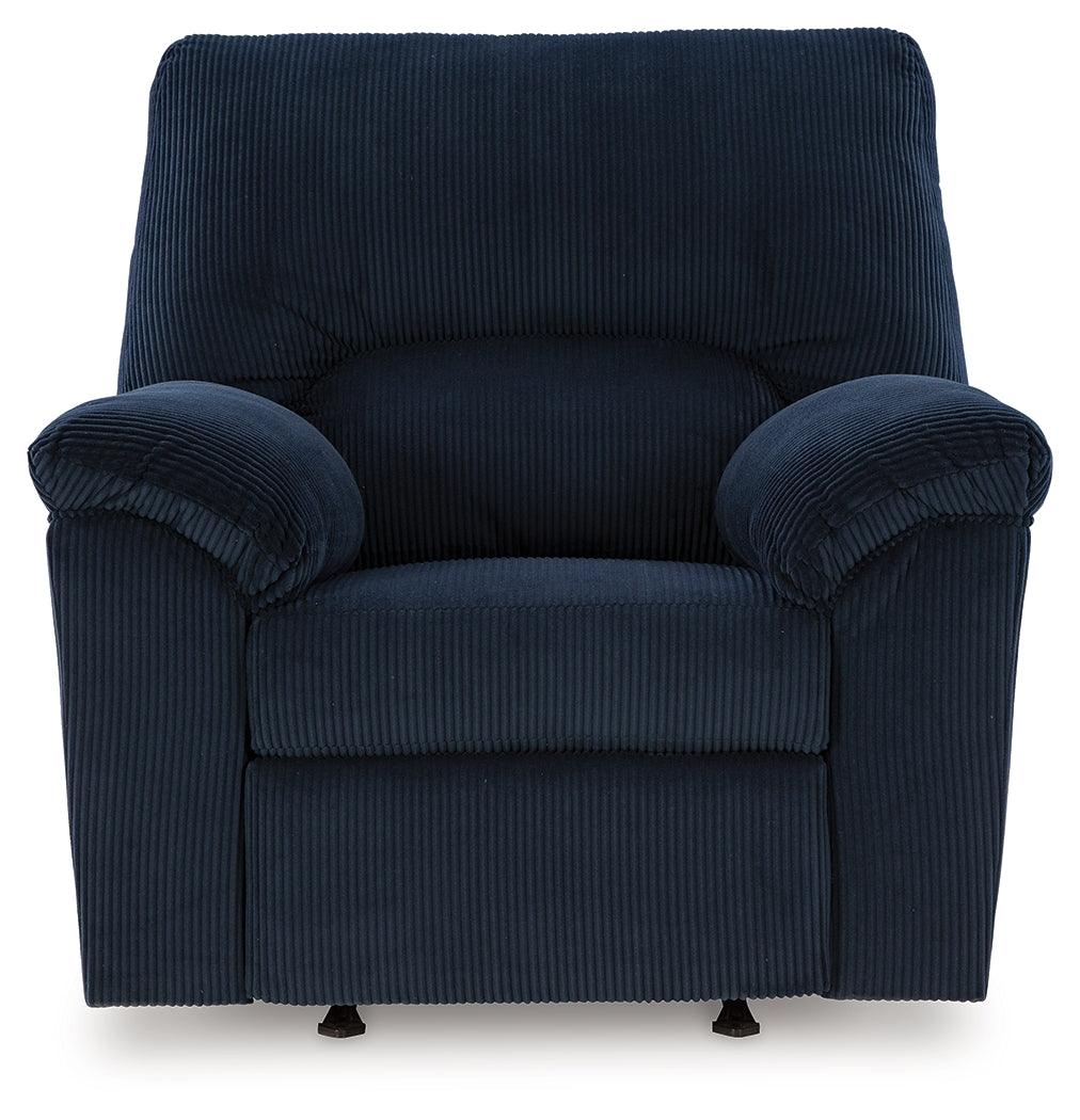 SimpleJoy Navy Recliner by Ashley at Eve Furniture