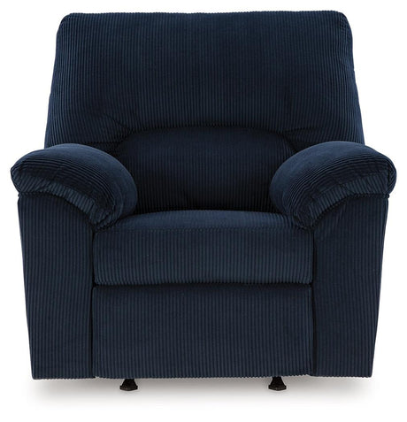 SimpleJoy Navy Recliner by Ashley at Eve Furniture