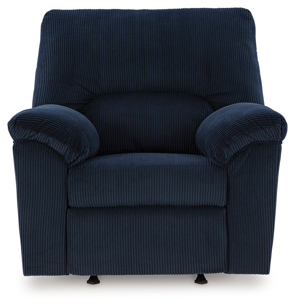 SimpleJoy Navy Recliner by Ashley at Eve Furniture