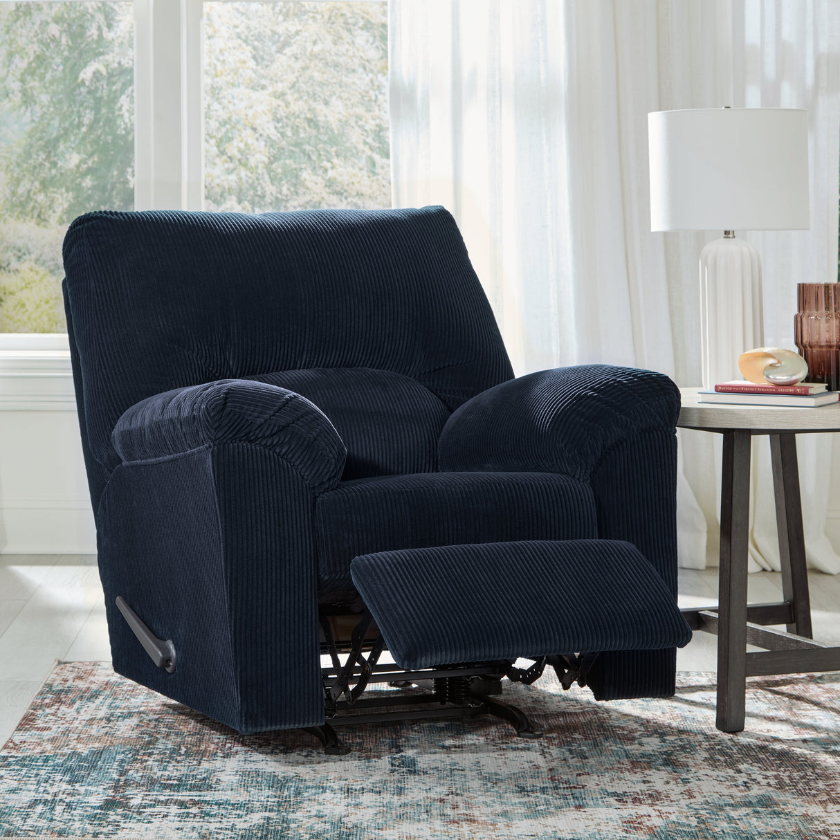 SimpleJoy Navy Recliner by Ashley at Eve Furniture